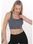Önü Fermuarlı Sporcu Crop Büstiyer 5860 Füme 4