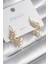Pirinç Gold Renk Zirkon Taşlı Yaprak Model Kadın Küpe - TJ-BKP8607 1