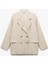 Yeni Sezon Uzun Kollu Cepli Keten Karışımlı Kruvaze Oversize Blazer Ceket 3