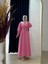 Sorera Yarım Patlı Yaka Dantelli Gofre ELBISE-AY8625 Pembe 1