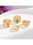 Crown 4 Adet Gold Renkli Yeşil Taşlı Retro & Vintage Tasarım Çoklu Altın Yüzük Seti 6