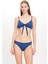 Kadın Mavi Kot Görünümlü Önden Bağlama Detaylı Fiyonklu Geniş Üçgen Bikini Takımı 24S119ST 2