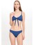 Kadın Mavi Kot Görünümlü Önden Bağlama Detaylı Fiyonklu Geniş Üçgen Bikini Takımı 24S119ST 3