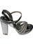 Yazkış Kadın Siyah Gümüş Rugan 3bantlı Taşlı 10CM Kalın Topuk 2cm Platform Topuk Abiye Ayakkabı 2