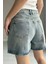 Kadın Açık Mavi Parlak Taşlı Kot Şort Tasarım %100 Koton Denim Şort 3