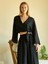 Keten Kol Detaylı Siyah Kimono Bluz 1