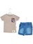 Erkek Çocuk Sneaker Baskılı 2’li Şortlu Yazlık Takım – Kum Beji ve Buz Mavi Renk Seçenekli 2