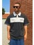 Oversize Sokak Stili Antrasit Beyaz Bloklu Polo Tshirt Erkek 1