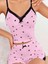 Pembe Kalp Desenli Dantel Detaylı Crop Şort Takım – %100 Polyester, Askılı Ev Giyim 2