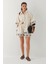 Kadın Krem Keten Etnik Desen Detaylı Kısa Kollu Gömlek Şort Takım 2