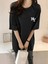 Baskılı Oversize Bisiklet Yaka T-Shirt - Siyah 2