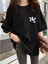 Baskılı Oversize Bisiklet Yaka T-Shirt - Siyah 3