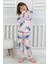 %100 Pamuk Süprem Penye Kumaş Uzun Kollu Bisiklet Yaka Kız Çocuk Pijama Takımı 3-8 Yaş 2