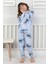 %100 Pamuk Süprem Penye Kumaş Uzun Kollu Bisiklet Yaka Kız Çocuk Pijama Takımı 3-8 Yaş 3