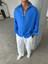 Erkek Oversize Fit Uzun Kollu Müslin Gömlek - Mavi 5