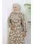 Beli Bağcıklı Desenli Viskon Elbise 2083-03 Vizon 4