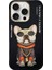 iPhone 16 Pro Uyumlu 3D Gözlük Zincir Köpek Detaylı Nakış İşlemeli Kabartmalı Cool Glasses Kılıf 1