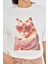 Taşlı Gözlüklü Kedi Baskılı T-Shirt 2