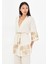 Nakışlı Hasır Kemerli Keten Görünümlü Kimono 2