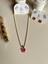 Gold Zincir Pembe Kelebek Sallantılı Kolye ve Pembe Van Cleef Model Çelik Küpe Seti 2