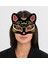 Gösteri Kedi Kostümü İçin 17 x 14 cm Siyah Kırmızı Sarı Simli Maske 1