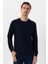 Lacivert Slim Fit Armürlü Bisiklet Yaka Sweatshirt 1