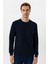 Lacivert Slim Fit Armürlü Bisiklet Yaka Sweatshirt 2