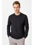 Siyah Slim Fit Armürlü Bisiklet Yaka Sweatshirt 1