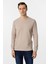 Ekru Slim Fit Armürlü Bisiklet Yaka Sweatshirt 1