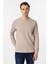 Ekru Slim Fit Armürlü Bisiklet Yaka Sweatshirt 2
