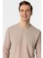 Ekru Slim Fit Armürlü Bisiklet Yaka Sweatshirt 3