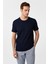 Lacivert Slim Fit Armürlü Bisiklet Yaka Tişört 1