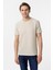 Bej Slim Fit Armürlü Bisiklet Yaka Tişört 1