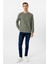Yeşil Slim Fit Armürlü Bisiklet Yaka Triko Kazak 4