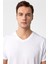 Beyaz Slim Fit Düz V Yaka Tişört 2