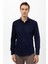 Lacivert Slim Fit Armürlü Klasik Yaka Gömlek 3