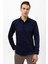 Lacivert Slim Fit Armürlü Klasik Yaka Gömlek 5