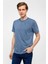 Saks Mavi Regular Armürlü Bisiklet Yaka Tişört 3
