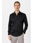 Siyah Slim Fit Armürlü Düğmeli Yaka Gömlek 1