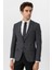 Siyah Slim Fit Armürlü Sivri Yaka 6 Drop Yelekli Klasik Takım Elbise 5