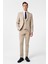 Bej Slim Fit Desenli Sivri Yaka 6 Drop Yelekli Klasik Takım Elbise 1