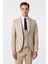 Bej Slim Fit Desenli Sivri Yaka 6 Drop Yelekli Klasik Takım Elbise 2