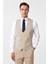 Bej Slim Fit Desenli Sivri Yaka 6 Drop Yelekli Klasik Takım Elbise 4