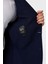 Lacivert Slim Fit Desenli Sivri Yaka 6 Drop Ceket 5