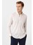 Ekru Slim Fit Armürlü Düğmeli Yaka Gömlek 2