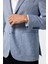 Saks Mavi Slim Fit Desenli Sivri Yaka 6 Drop Ceket 4