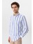 Mavi Slim Fit Desenli Düğmeli Yaka Çizgili Gömlek 4