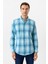 Turkuaz Slim Fit Desenli Düğmeli Yaka Gömlek 1