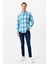 Turkuaz Slim Fit Desenli Düğmeli Yaka Gömlek 3