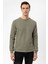 Haki Slim Fit Armürlü Bisiklet Yaka Sweatshirt 1